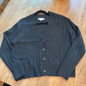 Spiritual Gangster Ribbed Women's Cardigan Sweater dark gray